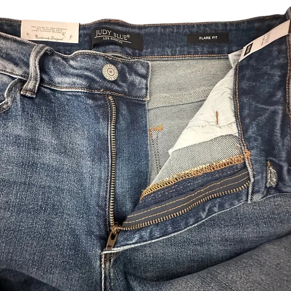 NWT Judy Blue Mid Rise Flare Jeans Contrast Panel Bell Bottoms Size 14W - Picture 11 of 16